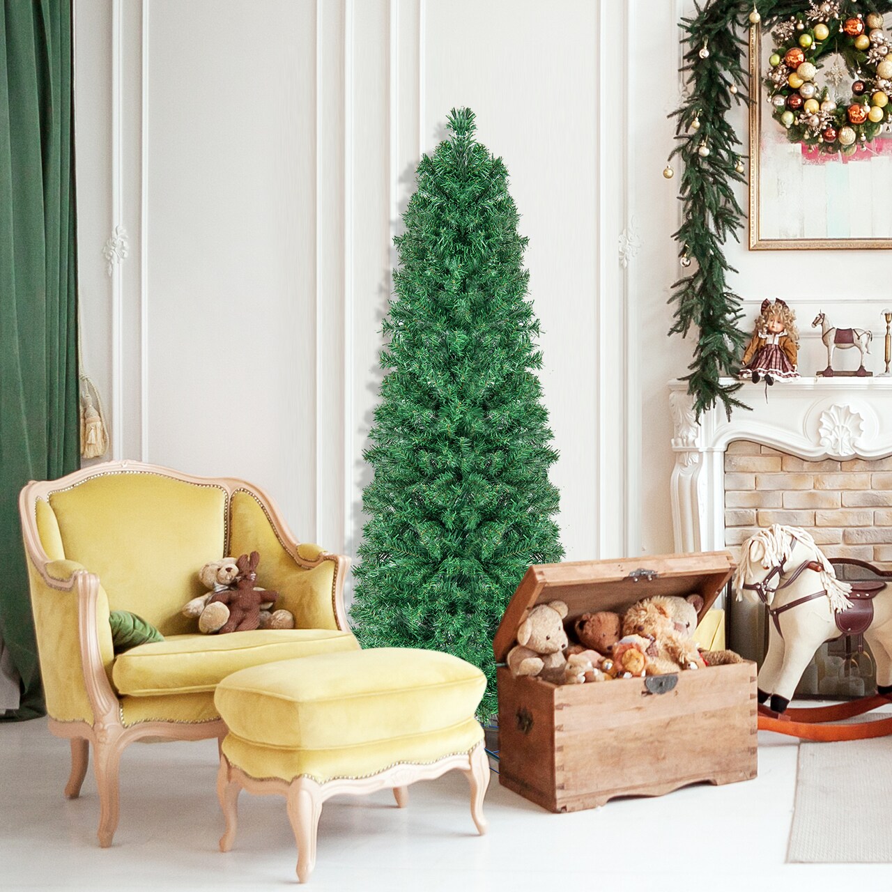 Slim Artificial Christmas Tree 5ft Prelit with Colorful Lights Green